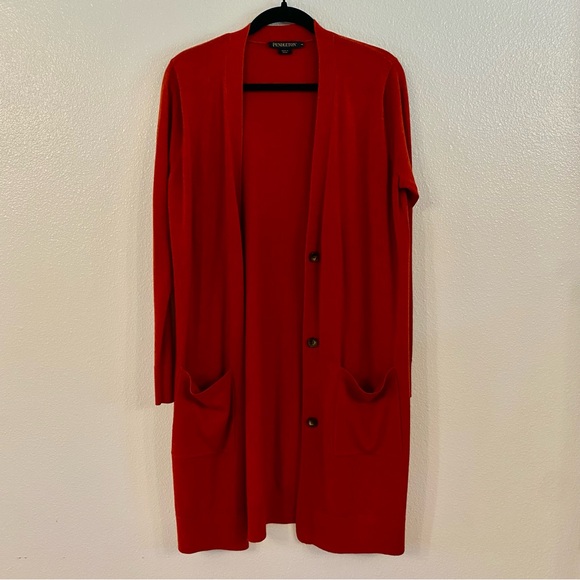Pendleton Rust Orange Merino Wool Long Cardigan - Picture 1 of 4